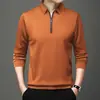 Camiseta Polo Masculina de Manga Longa Cruzada Outono/Inverno Meio Zíper Camisa Básica Casual com Gola Reversível Novo Estilo