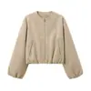Moda Femenina Nueva Primavera Estilo Europeo y Americano Tela Suave Aviador Cuello Redondo Cremallera Chaqueta Corta 3046