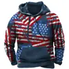 Moletom Novo Retro Transfronteiriço com Estampa 3D da Bandeira Americana, Tamanho Grande, Pulôver com Capuz Casual Solto