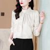 Camisa de Chiffon Jacquard com Gola Alta Top Feminino Outono Novo Solto Estilo Profissional Ol Camisa de Manga Comprida Feminina