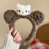 Nova Faixa de Cabeça Fofa de Pelúcia Cabeça de Cachorro Desenho Animado Rosto de Gato Faixa de Lavar Rosto Máscara de Maquiagem Acessório de Cabelo com Laço