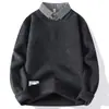 Suéter de punto falso de dos piezas con cuello alto para hombre, prenda exterior de otoño con cuello, camisa base casual versátil de alta gama