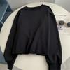 Sudadera de Otoño Temprano con Dobladillo Delgado Borde Crudo Cuello Redondo Manga Larga Gris Oscuro Nuevo Color Puro Versátil Americano Estilo Coreano