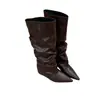 Botas Altas de Tacón de Cuña Puntiagudas de Nuevo Estilo 2026, Fruncidas, Estilo Chica Caliente, Hasta la Rodilla, Rectas, de Tacón Alto