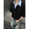 Design Único Camiseta Falsa Duas Peças para Homens, Marca Moderna Gola Lapela Costurada Manga Curta Polo Elegante de Alta Qualidade Solta Manga Média