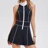 Vestido de Tenis Caijue para Mujer con Almohadillas en el Pecho, Anti-Exposición, Cuello Alto, Cremallera, Falda de Corte A, Vestido Deportivo de Bádminton
