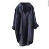 En Stock Nueva Camisa Casual para Mujer Color Sólido Otoño Algodón Lino Cárdigan Bolsillo Doble Manga Larga 7 Colores 8 Tallas