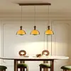 Lámpara colgante de mesita de noche para dormitorio, barra de bar de madera maciza y vidrio estilo retro americano, estilo wabi-sabi, lujo ligero, lámpara colgante pequeña de alta gama para comedor