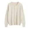 Cardigã de tricô com gola redonda, jaqueta suéter versátil, fio de algodão, tricô simples feminino, estilo fino para primavera e outono, cor sólida