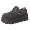 Sapatos Birkenstock Femininos Estilo Retrô Coreano, Bico Redondo Suave, Sola Grossa, Aumento de Altura com Fivela, Novos Sapatos Fechados para Outono e Inverno 2026