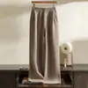 Outono e Inverno Novos Calças Femininas 100% Caxemira Wide-leg Cintura Alta Soltas Tricô Reto Casual Engrossadas Lã