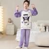 Pijama Infantil Outono e Inverno Flanela Manga Longa Pulôver Desenho Animado Fofo Casual Quente Conjunto de Roupas de Casa para Meninos e Meninas