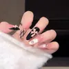 Unhas Usáveis Feitas à Mão Pura Feitas à Mão com Estilo Francês Brilhante Peças de Unha Hot Girl Doce Cool Unhas Postiças Usáveis 10 Peças em Tamanhos Diferentes