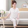 Pijama para madres de mediana edad y mayores, con estampado digital, pantalones de manga corta, tejido de algodón sintético, ropa de casa, conjunto de cárdigan con botones florales