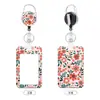 Portatarjetas de plástico con estampado floral, portatarjeta de identificación para credencial de trabajo con cordón y hebilla retráctil, protector para credencial de empleado y tarjeta de autobús