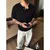 Camiseta de punto con cuello tipo polo de manga corta para hombre, estilo verano, empalme de imitación de dos piezas, hombro normal, estilo Old Money, manga de tres cuartos versátil casual