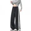 En stock: Pantalones Rectos de Algodón de 380g con Tres Rayas para Hombre, Otoño 2026, Pantalones Largos de Talla Grande de Alta Gama, Modernos para Adolescentes