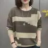 Suéter de cuello redondo con bloques de color, base de moda, camisa pequeña de alta gama, nuevo de primavera y otoño, holgado, estilo extranjero, top de punto versátil