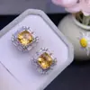 Venda Direta da Fábrica Brincos de Citrino Natural Prata 925 Banhada a Ouro com Pedra Lapidada 9*9mm Citrino Natural Puro da Sorte