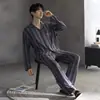 Pijama para Hombre de Modal Estilo Primavera y Otoño Manga Larga Pantalón Largo Color Sólido Cuello Redondo Pulóver Sencillo Casual