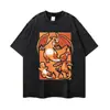 Camiseta de Manga Corta Lavada con Textura Retro Desgastada Streetwear Americano Oversize Hombro Caído Cuello Redondo Pulóver de Manga Corta