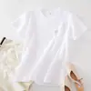 Camiseta Feminina de Algodão com Bordado de Orquídea, Manga Curta, Ombro a Ombro, Top Feminino, Novidade Explosiva do Verão 2024, Soltinha, Branco