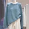 Otoño e Invierno Nuevo Estilo Holgado Perezoso Interior Lana Tejido Camiseta Base para Mujer Cuello Redondo Color Puro Manga Larga Suéter Casual de Cachemira