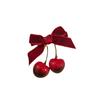 Horquilla de terciopelo con lazo de cereza roja de Año Nuevo de alta calidad para mujer, flequillo medio atado, horquilla con clip pequeño, tocado