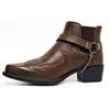 Botas Curtas de Comércio Exterior Novas de Fábrica Moda Personalidade Fivela Salto Bloco Bico Fino 39-48 Botas Chelsea Botas Masculinas