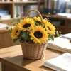 Cesta pequeña de flores para el Día del Maestro, cesta de arreglo de flores frescas, cesta tejida a mano, linda cesta de flores portátil para plantas suculentas, venta al por mayor