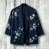 Novo Kimono Cape de Algodão com Fivela Estampa Digital 3D Sete Mangas Camisa Roupão Cardigan Solto Haori