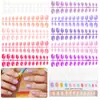 Comercio Exterior Juego de 240 Piezas de Uñas Postizas Infantiles Modernas de Color Sólido en Tamaños Variados con Pegamento de Gelatina