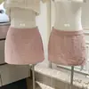 Saia Plissada Texturizada Curta Amarela e Rosa para Mulheres, Saia Doce de Corte A para Figuras Baixas