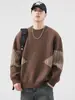 Ropa para Hombre Casa de Arce / Suéter de Punto Cuello Redondo para Hombre Otoño e Invierno Nuevo Suéter de Lana Jacquard Rayado Pulóver Retro Japonés Holgado