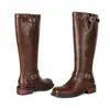 Botas de Montar de Tacón Medio para Mujer Otoño Invierno Transfronterizas Punta Redonda Botas Altas Color Sólido Cremallera Lateral Versátiles Tacón Cuadrado Tallas Grandes Botas de Cuero para Mujer