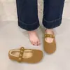 Sapatos Mary Jane Franceses Femininos 2026 Outono/Inverno Novos Versáteis Confortáveis Aumentadores de Altura Interna Sapatos de Algodão Quente Sapatos Peludos