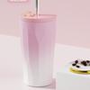 Internet Celebrous 304 Aço Inoxidável Palha Xícara de Café Portátil Dupla Camada Vácuo Copo de Presente Gradiente Diamante Bounce Thermos Cup