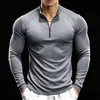 Camisa de treino acessível com zíper parcial, manga longa e elástica, para corrida casual, esportes, fitness, camiseta de secagem rápida para uso externo na primavera e no outono