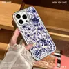 Adequado para Capa de Celular Estilo Chinês Porcelana Azul e Branca Flor Azul para Apple 16Pm Capa Protetora Epóxi com Borda Prateada para iPhone 17 Pro