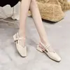 Sandálias Chunky de Salto Alto Estilo Fada Tendência 2025 Novas Versáteis Moda Salto Médio Bico Fechado Estudante Verão Sapatos Femininos