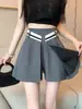 Pantalones cortos estilo traje de pierna ancha, nuevos pantalones cortos de mujer de cintura alta otoño 2026, pantalones cortos casuales para petite primavera-otoño, negro