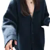 Abrigo Suéter de Mapache Marrón Terciopelo Primavera y Otoño Estilo Japonés Retro Estilo Holgado Perezoso Cárdigan de Punto de Longitud Media