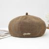 Gorro de Calabaza para Mujer en Invierno con Bordado de Letra, Sarga Estilo Retro, Boina Cálida de Moda, Elegante y Tendencia Boina de Pintor