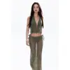 Camisole Sexy Estilo Garota Quente Americana com Gola Halter para Mulheres, Novo Top Versátil de Verão Slim Fit com Patchwork de Renda