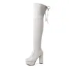 Botas de Plataforma de Tacón Grueso Alto de Otoño Talla Grande 40-43 Botas Elásticas que Cubren la Pierna Botas Altas para Mujer