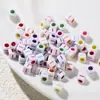 6*6mm Abalorios Acrílicos de Agujero Grande Cuentas Sueltas Coloridos Goteo de Aceite Letras Inglesas Cuentas Cuadradas Material para Manualidades con Cuentas