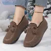 Mocassins de Pelúcia Femininos para Outono e Inverno, Sapatos Quentes com Forro de Lã e Laço de Pelo, Sapatos de Calçar para Uso Externo, Fabricante Transfronteiriço