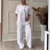 2026 Comercio Exterior Transfronterizo Amazon Moda Ropa Europea y Americana para Mujer Top Cómodo Holgado Pantalones de Pierna Ancha Conjunto Casual de Algodón y Lino