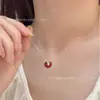 Collar con Amuleto V-Gold de Alta Calidad Bañado en Oro Rosa de 18K, Perla Blanca, Colgante de Ágata Roja, Cadena para Clavícula con Cierre de Seguridad