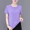 Camiseta de Seda de Gelo de Secagem Rápida com Manga Curta para Mulheres Verão 2026 Nova Roupas Femininas Plus Size Malha Respirável Top Fresco